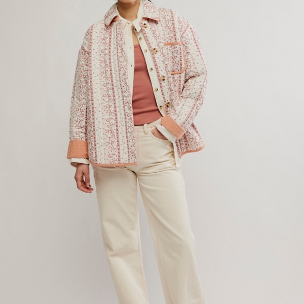 🍑 NWT Free People Alexie Bohemian Boxy Patterned Quilted Jacket 💕